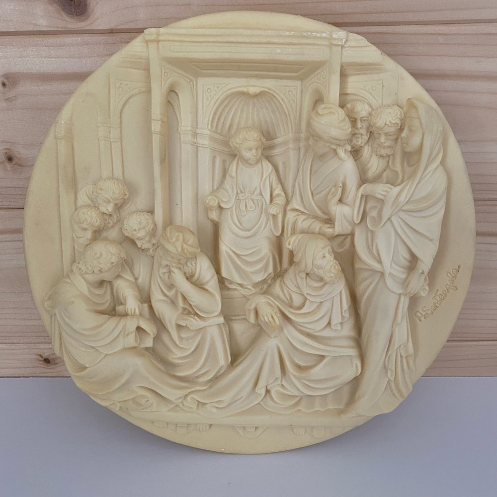 IVORY Alabaster Collector’s Plate Cristo Fra I Dottori Legge Alberto Santangela